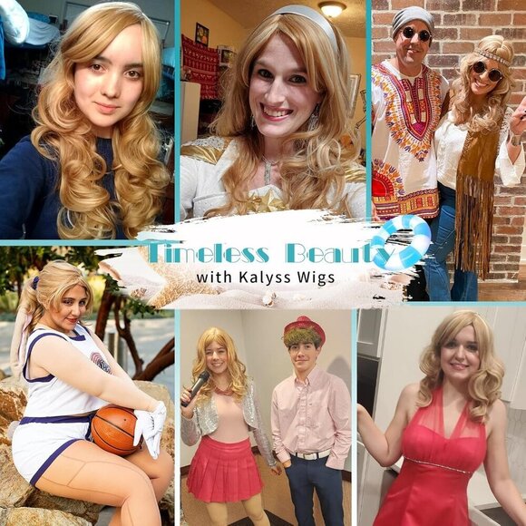 Blonde Wig With Bangs Long Blonde Curly Wigs for Women Heat Resistant Synthetic - Picture 7 of 7